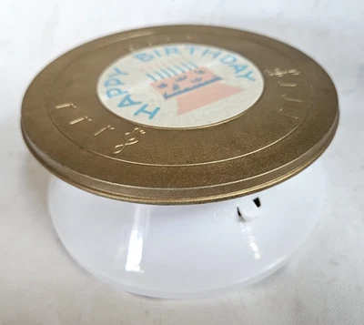 1950’s Vintage Giratório e Brinca Feliz Aniversário Pé Suporte para Bolo Funciona 5 1/2" - Imagem 1 de 4