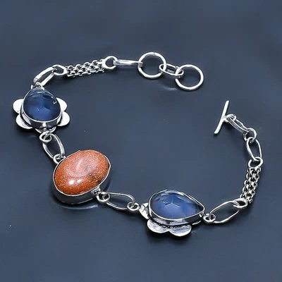Brazalete Joyería Piedra Solar Roja, Amatista Hecho a Mano Piedras Preciosas 7-8" s213 Foto 1 de 3