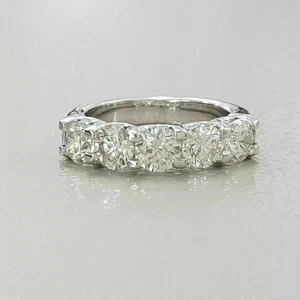 2.00 CT Round Cut Lab Created 5-Stone Wedding Band Ring 14k White Gold Plated - Picture 1 of 5