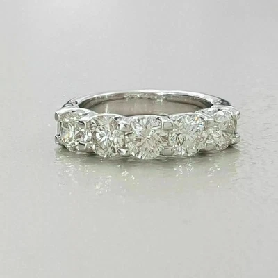 2.00 CT Round Cut Lab Created 5-Stone Wedding Band Ring 14k White Gold Plated - Image 1 of 4