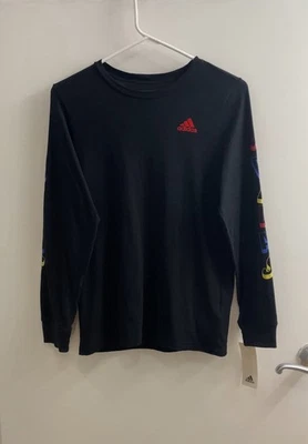 Adidas Colorful Logo Long Sleeve Black Athletic T-Shirt Size M - Image 1 of 4