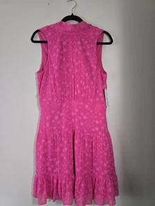 Eliza J Pink Polka Dot Sundress Size 12 NWT Back Zip Neck Tie High Neck - Picture 1 of 10