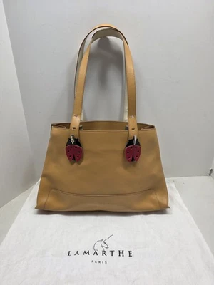 Lamarthe Leather Handbag Purse Tan w/Ladybug Details & Cloth Dust Cover  - Image 1 of 4