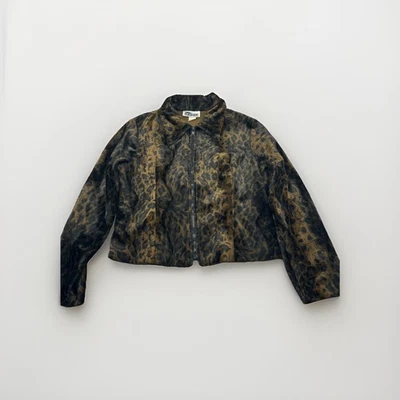 Vintage Sense Leopard Print Fuzzy Zip Jacket Women’s Made in USA Retro Y2K - Image 1 of 4