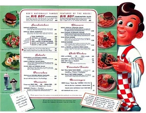 EARLY BOB'S BIG BOY RESTAURANT MENU 8.5X11 GLOSSY REPRINT HAMBURGERS VINTAGE - Picture 1 of 1