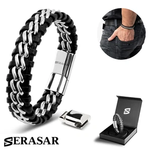 SERASAR | Men's Leather Bracelet [Steel] - Perfect Gift for Father or Brother - Picture 1 of 33