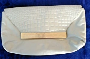 Large Pearlized Cream Leather Clutch Bag with Gold Metal Accents - Picture 1 of 7