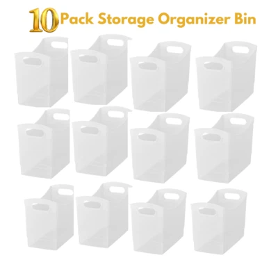 10 Pack Narrow Plastic Utility Storage Organizer Bin Clear 12.9" x 6.7" x 9.6" - Image 1 of 4