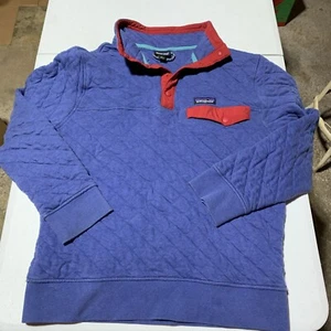 Patagonia Sweater Mens Small Blue Red Organic Cotton Quilt Snap-T Pullover ^ - Picture 1 of 9