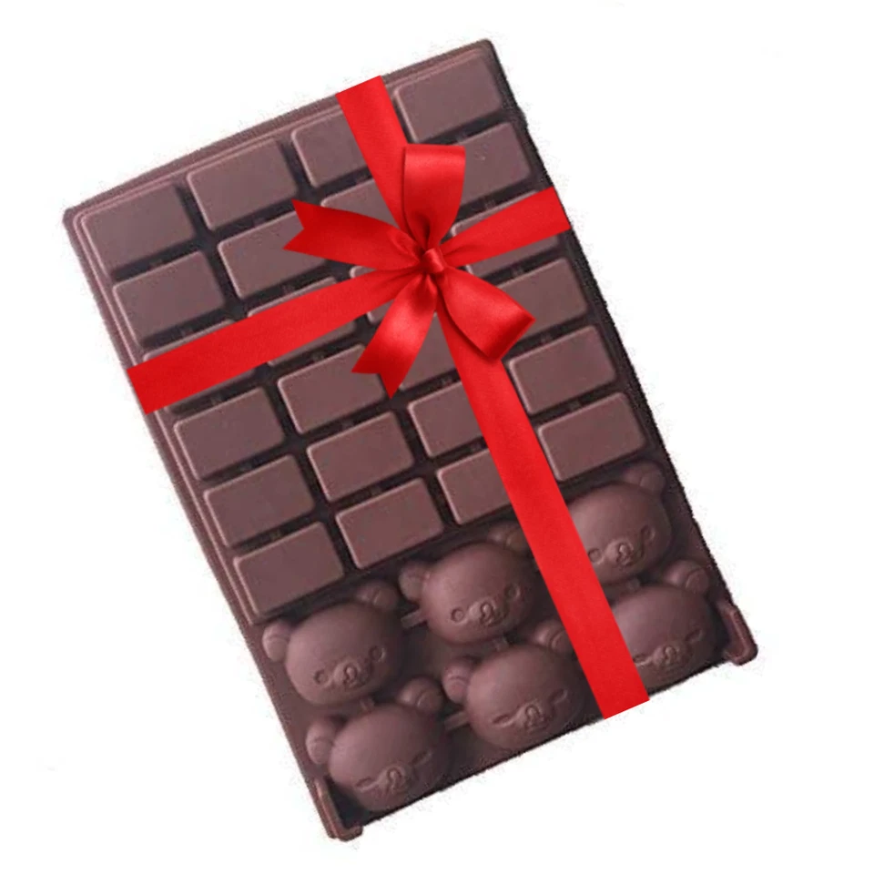 4 cell 6 Chunk Chocolate Bar Candy Mold Silicone Mould Wax Melt 2in1 Bear Snap C - Image 1 of 4