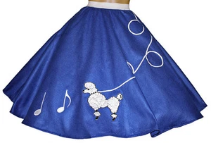 Falda caniche fieltro azul años 50 con notas _ talla adulto PEQUEÑA _ cintura 25"- 32" - Imagen 1 de 1