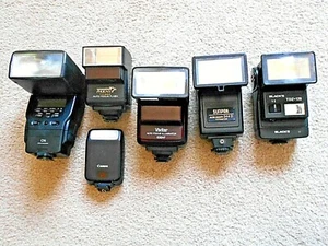 6-Canon Mount Auto Flash Units Black,Vivitar,Sunpak,Promaster,Phoenix,Canon - Picture 1 of 4