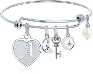 Initial Charm Bracelets for Women Gifts - Engraved 26 Letters Initial Charms Bra - Picture 1 of 12