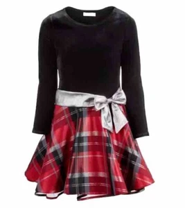 BONNIE JEAN Big Girls 7-16 Velvet Black/Red Plaid Special Occasion Dress NWT $68 - Picture 1 of 8