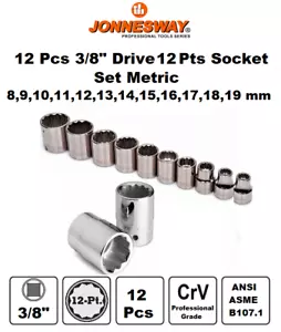 Juego de zócalos métricos Jonnesway 12 piezas unidad 3/8" 12 puntos 8 a 19 mm ANSI/ASME B107.1 - Imagen 1 de 3