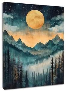 Arte de pared abstracto acuarela luna estrellada montaña para baño sala de estar - Imagen 1 de 15