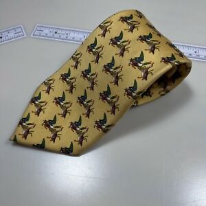 Brooks Brothers Men's Yellow Duck Print100% Silk Necktie Handmade In USA