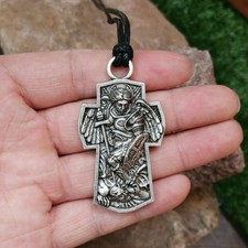 Arcanjo Santo Padroeiro St Michael nos proteger Colar Pingente Escudo Cruz Silve