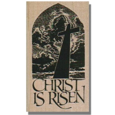 Деревянный резиновый штамп, ХРИСТОС ВОСКРЕС, крест, пасхальное приветствие, религиозный, христианский - Изображение 1 из 2