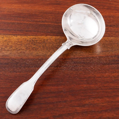 HEAVY WILLIAM JOHNSON GEORGIAN STERLING SILVER GRAVY LADLE FIDDLE THREAD 1824 Cover