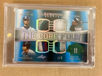 2019 Leaf Ultimate Sports CORE FOUR Griffey Ichiro Rodriguez Martinez Patch 1/2 - Image 1 of 2
