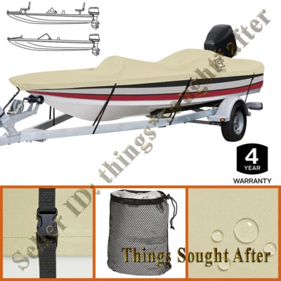 Waterproof Trailerable V-Hull Bass Boat Storage Cover 16 17 18.5' ft to 98" Beam - Image 1 of 4