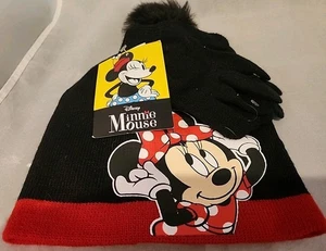 Minnie Mouse Disney Kids knitted Beanie Gloves Set Pom Pom Hat Girls  NWT.   C7 - Foto 1 di 3