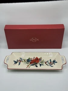 Lenox Winter Greetings Handled Hors D'ouevre Tray Christmas Cardinal NEW w/ Box - Picture 1 of 14