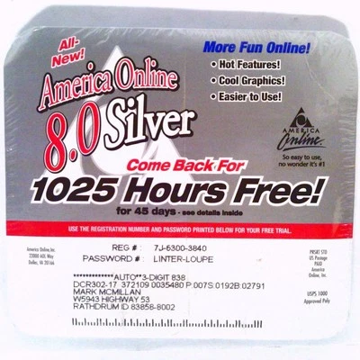 ✅  AOL~8.0~SILVER~CD~1025 FREE HOURS~2003~Cloth Case~Sealed~RARE - Image 1 of 2