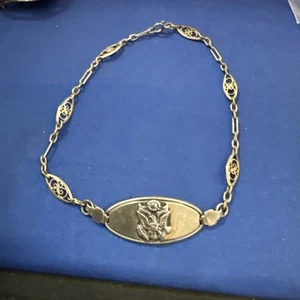 Bracciale Vintage Sterling Anni 40 Dolce Cuore Gioielli WWII 9” Esercito USA Aquila - Foto 1 di 5