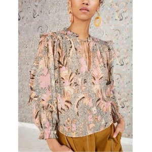 Blusa Ulla Johnson Lara Mezcla Seda Volantes Floral Aves del Paraíso Marfil Talla 6 - Imagen 1 de 16