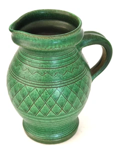 Kagel Westdeutscher Künstler Krug Keramik Vase signiert #8749 grün geometrisch - Bild 1 von 14