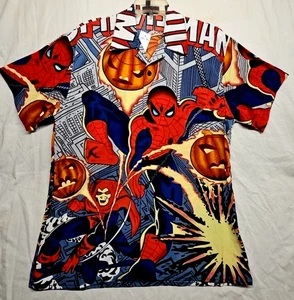 Spiderman Shirt Med VTG Total Shirt Print Double Side 2000 Y2K Marvel Hawaiian - Picture 1 of 6