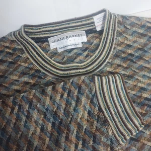 Jhane Barnes Menswear Woven Sweater XL Braun Blau Geometrisches Muster Japan - Bild 1 von 9