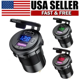 12V QC3.0 Doble USB Coche Cargador Rápido Enchufe LED Voltímetro Impermeable Toma de corriente - Imagen 1 de 14