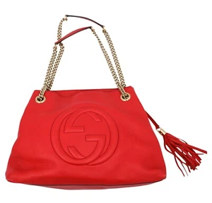 GUCCI CELLARIUS MEDIUM SOHO CHAIN SHOULDER BAG CALFSKIN LEATHER VIBRANT RED - Picture 1 of 7