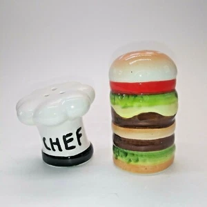Porcelain Chef hat & burger Salt and Pepper Shaker Set - Picture 1 of 7
