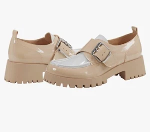 Marc Fisher Hazelton Loafer Größe 7,5 Blockabsatz Slipper hell Naturlack 99 $ - Bild 1 von 11