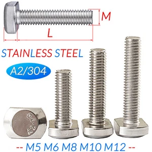 Hammer Head T Bolts Square Head Screws M5 M6 M8 M10 M12 304 Stainless Steel - A2 - Picture 1 of 52
