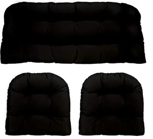 RSH Décor Outdoor 3 Piece Wicker Cushion Loveseat & Chair Set, Solid Black - Picture 1 of 9