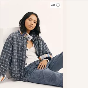 Free People Mackenzie Bomber Quilted Jacket XLarge XL Indigo $198 NWT OB971426 - Bild 1 von 4