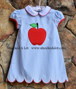 Smocked A Lot girls Apple Back To School Dress Peter Pan collar red - Picture 1 of 1