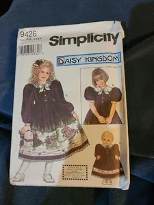 Simplicity 9426 Daisy Kingdom Girls Border Print Dress & Doll Dress 3-6 Pattern - Picture 1 of 5