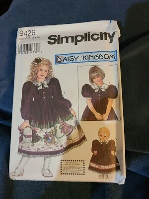 Simplicity 9426 Daisy Kingdom Girls Border Print Dress & Doll Dress 3-6 Pattern - Image 1 of 4