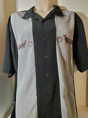 Camisa Motociclista Cromo Águila XL Negra y Gris Abotonada Rayas Motocicleta Foto 1 de 3