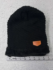 Vbiger Beanie Toque Womens One Size Knit Black Fur Trim Acrylic Fleece Lined Ski - Picture 1 of 5