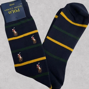 Polo Ralph Lauren All Over Pony Dress Socks Navy Stripe Mens Size 10-13 New - Picture 1 of 5