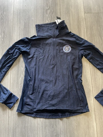 New York City FC MLS Adidas Women MED Climalite Navy Blue Heather Jacket CC0375 Cover