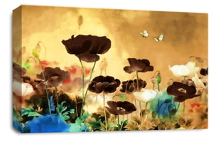 Blumen Wandbild rot Wohnzimmer Schlafzimmer gerahmtes Leinwandbild fertig zum Aufhängen - Bild 1 von 6