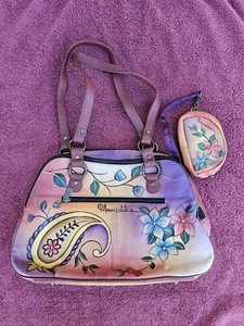 Bolso Cartera Mediano de Cuero Pintado a Mano Jaipur Cachemira Vino con Moneda Pura - Imagen 1 de 14